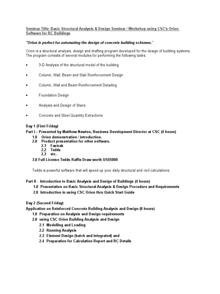 Orion Software for Structural Design Workshop | PDF