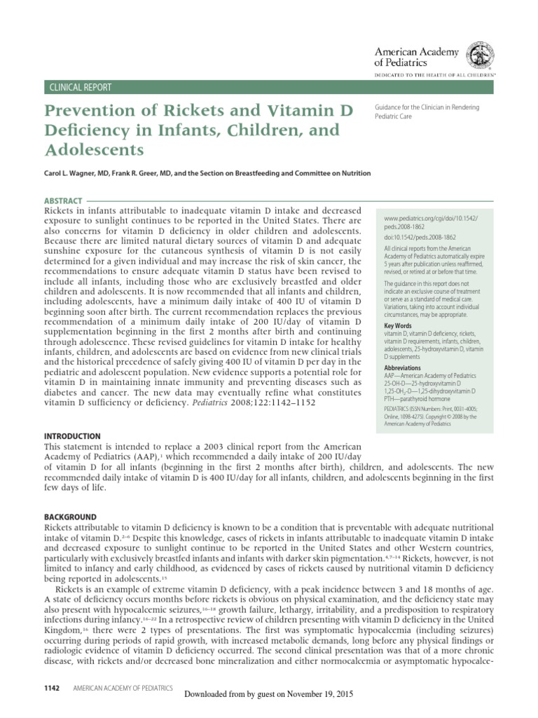 Prevention of Rickets and Vitamin D Deficiency in Infants, Children ...