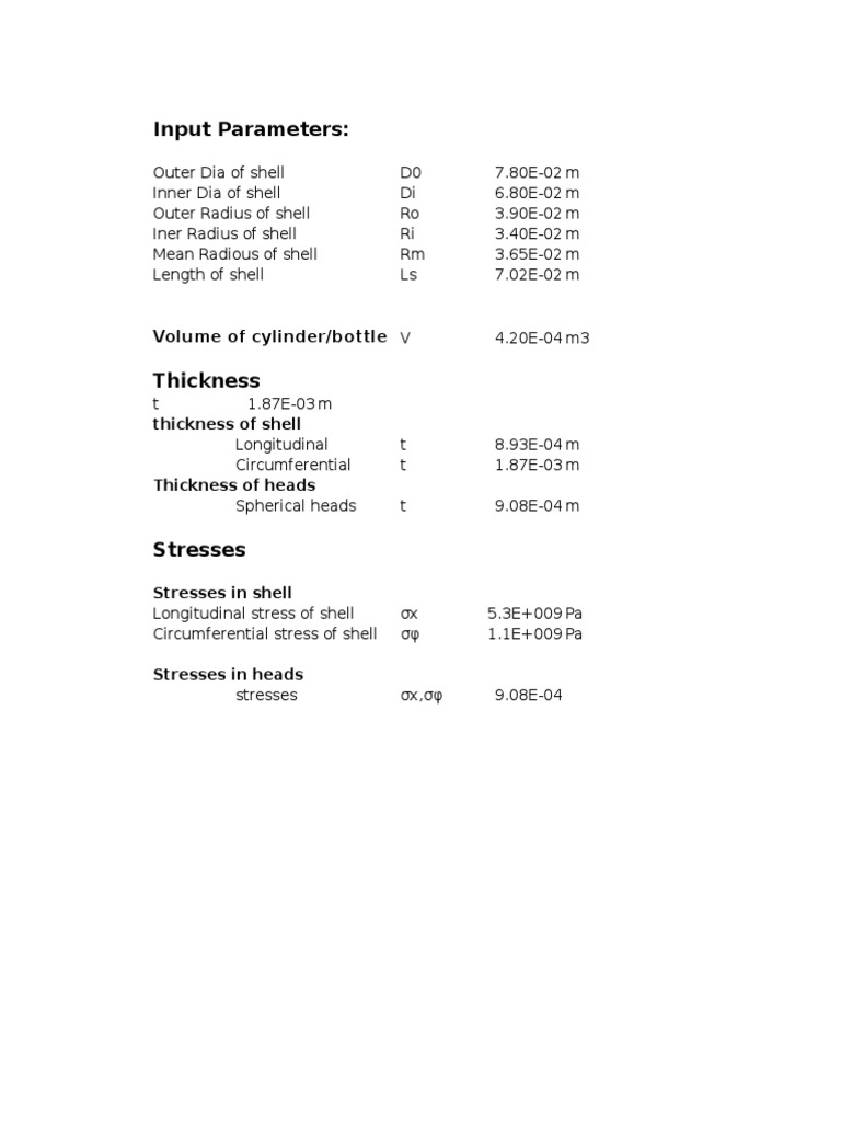 Input Parameters:: Volume of Cylinder/bottle | PDF | Technology ...