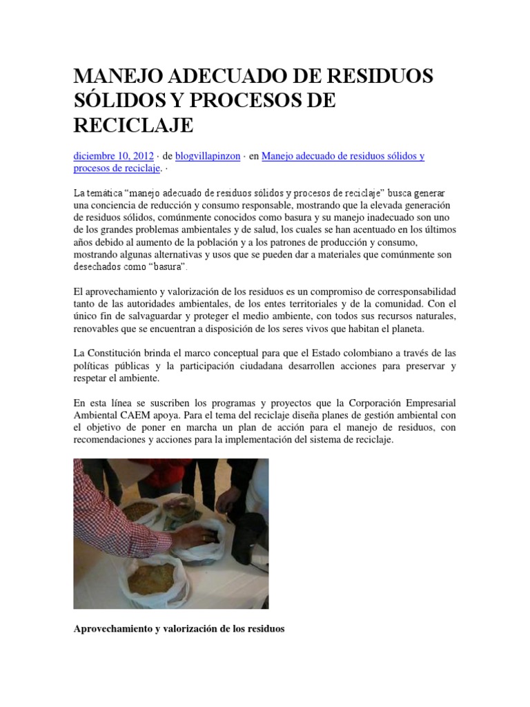 Manejo y reciclaje de residuos sólidos | PDF | Reciclaje | Residuos