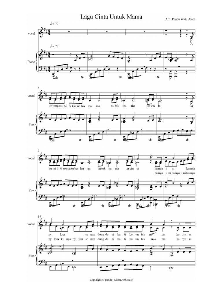 Not Balok Lagu CIntaku Untuk Mama