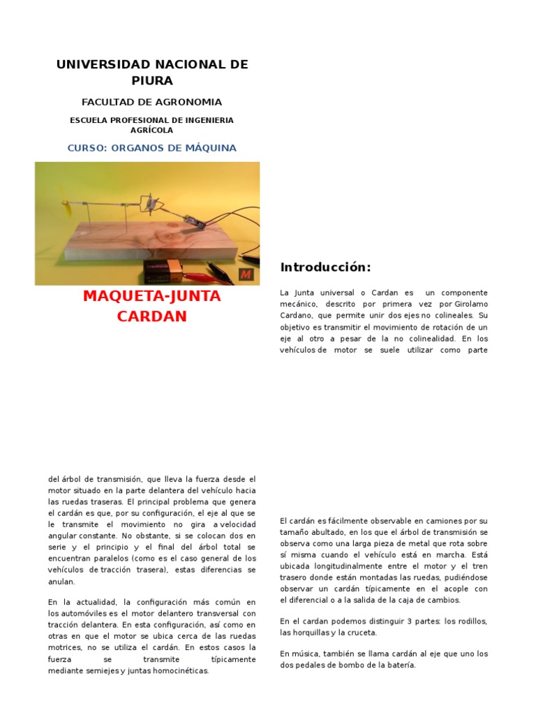 Maqueta de Junta Cardan en Ingeniería Agrícola | PDF | Vehículos |  Ingeniería mecánica