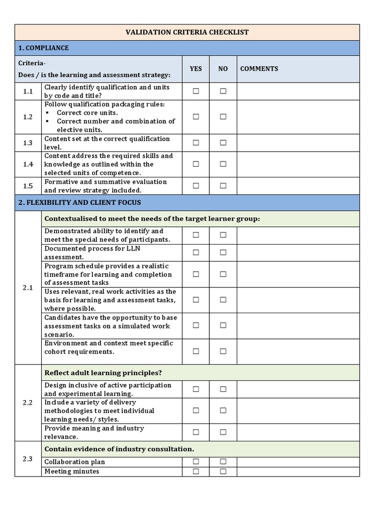 Validation Criteria Checklist | PDF | Verification And Validation ...