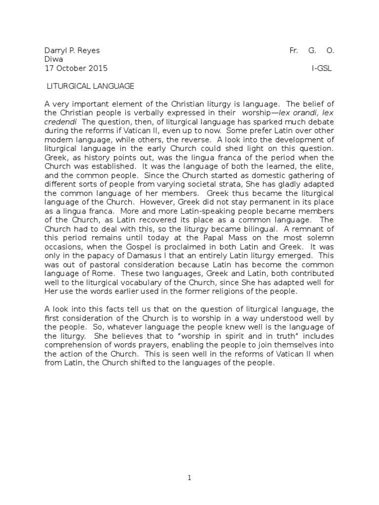 Evolution of Liturgical Language in Christianity | PDF