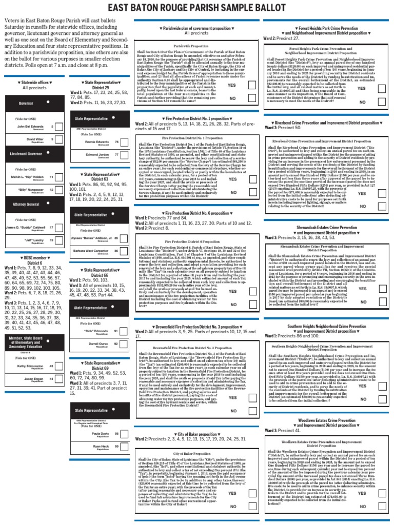Baton Rouge Nov. 21 Sample Ballot Louisiana Taxes