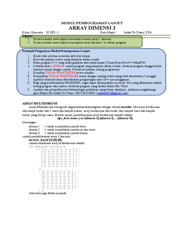 Contoh Array 3 Dimensi dalam C++ | PDF | Metode & Bahan Ajar
