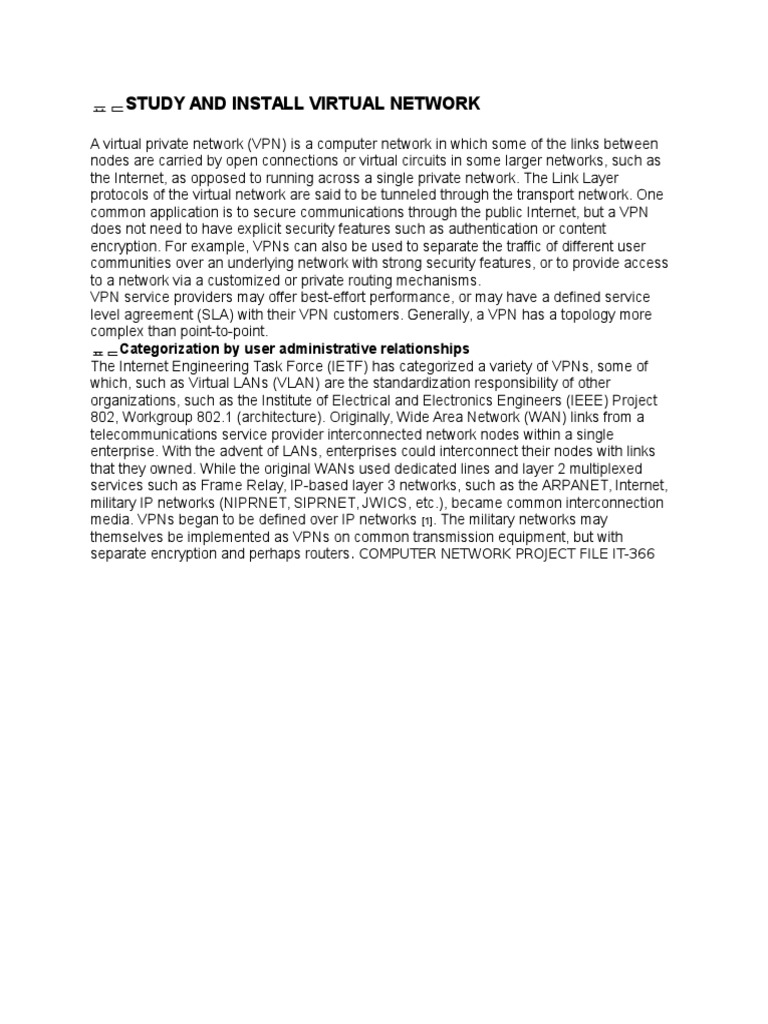 Study and Install Virtual Network: - Computer Network Project File It ...