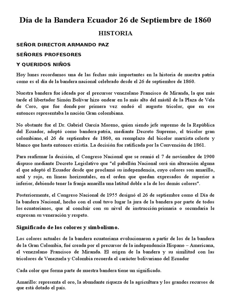 Dia De La Bandera Ecuador 26 De Septiembre De 1860 Ecuador Agitacion