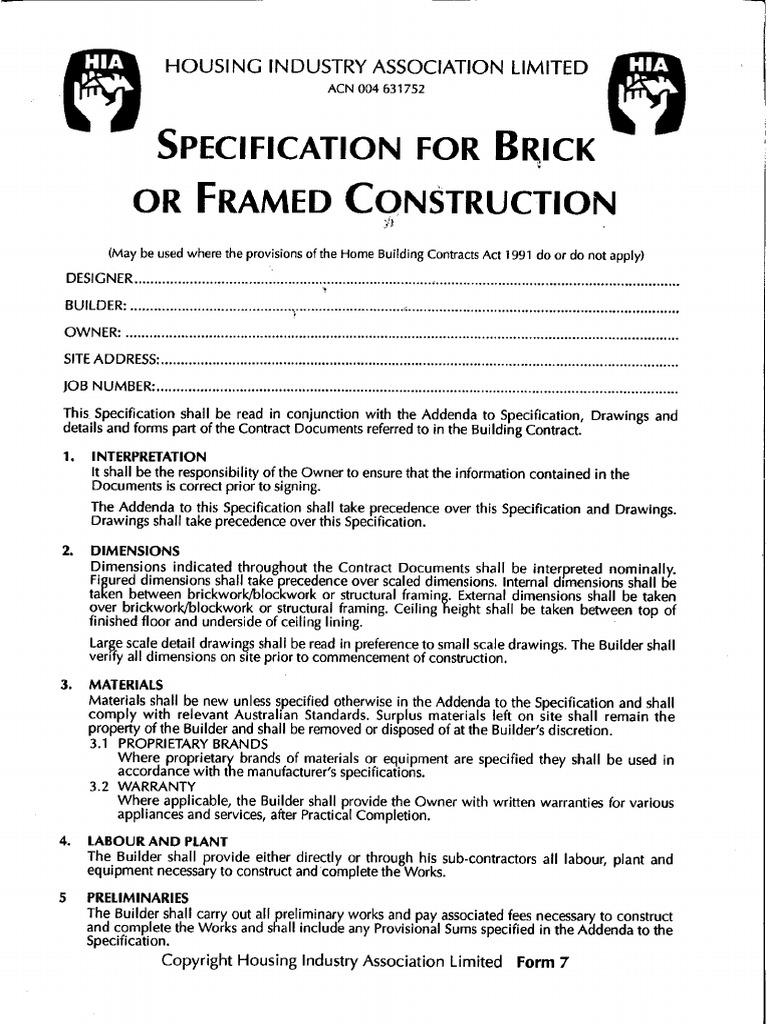 Standard Hia Specification PDF