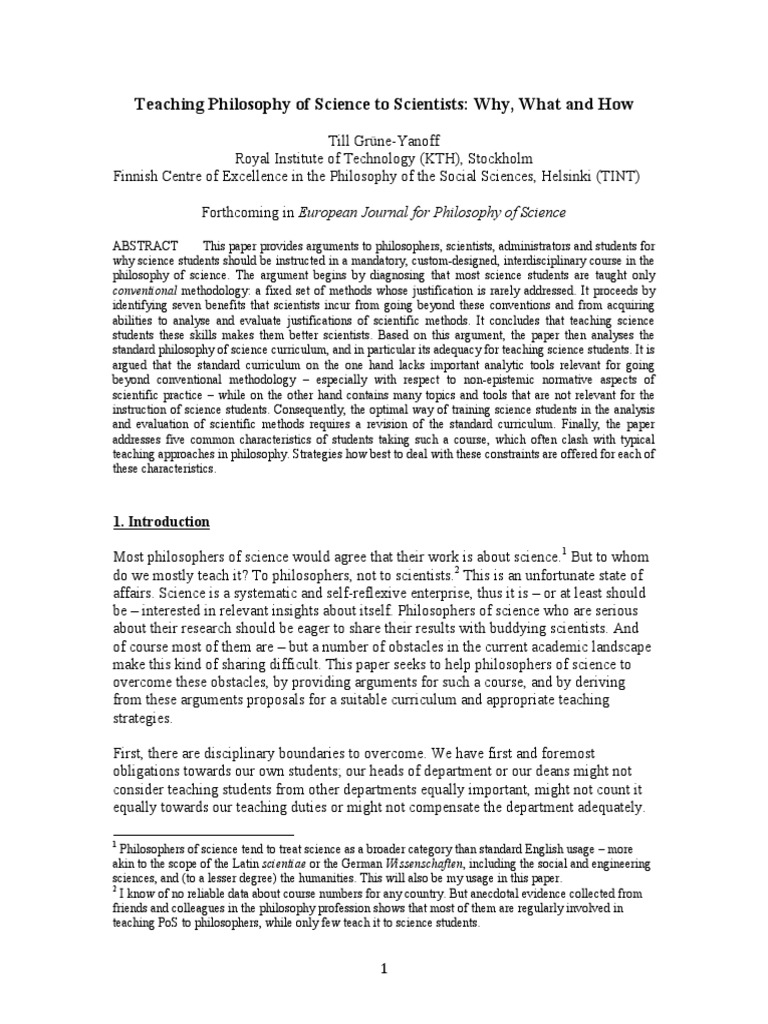 Teaching Philosophy of Science to Scientists Philosophy Of Science Science