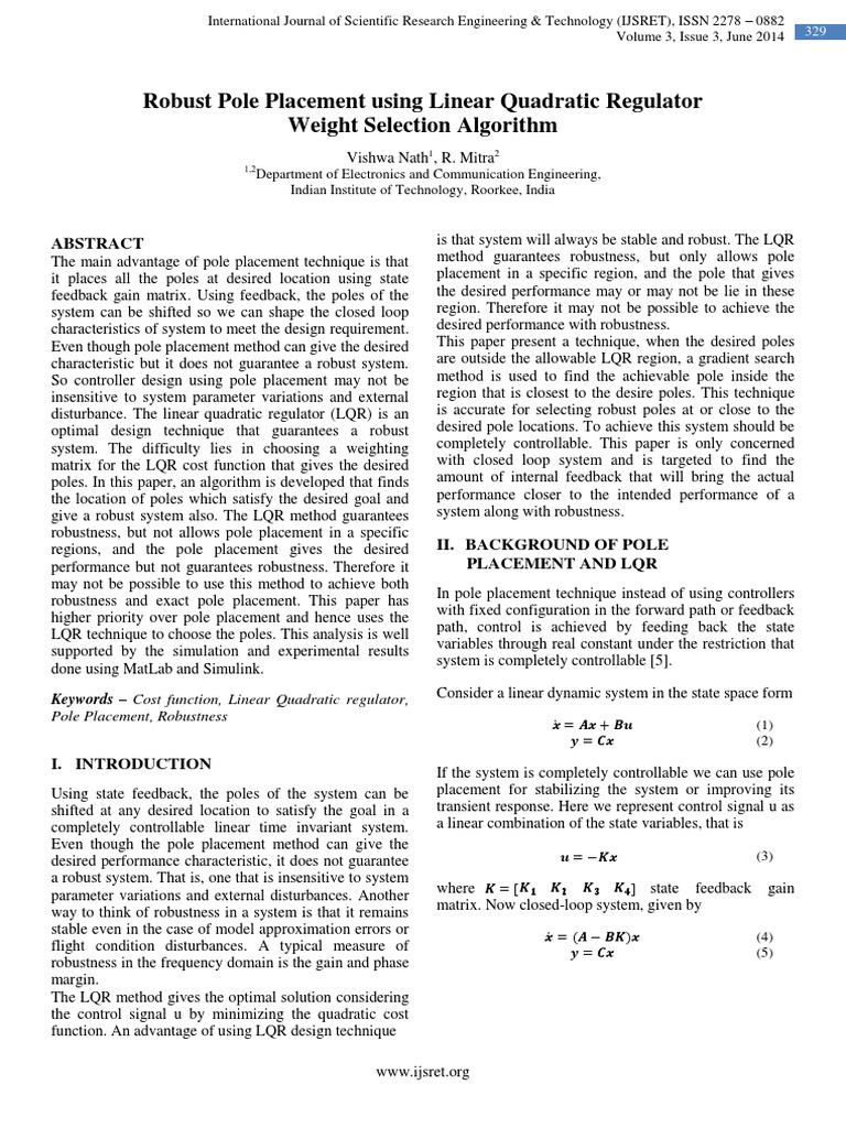 Robust Pole Placement Using Linear Quadratic Regulator - 