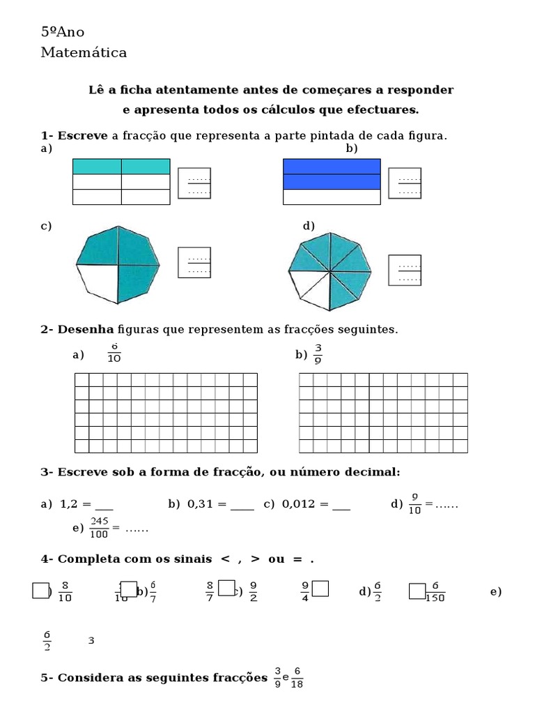 Atividades sobre Números Racionais 5º Ano | PDF | Fração (Matemática ...