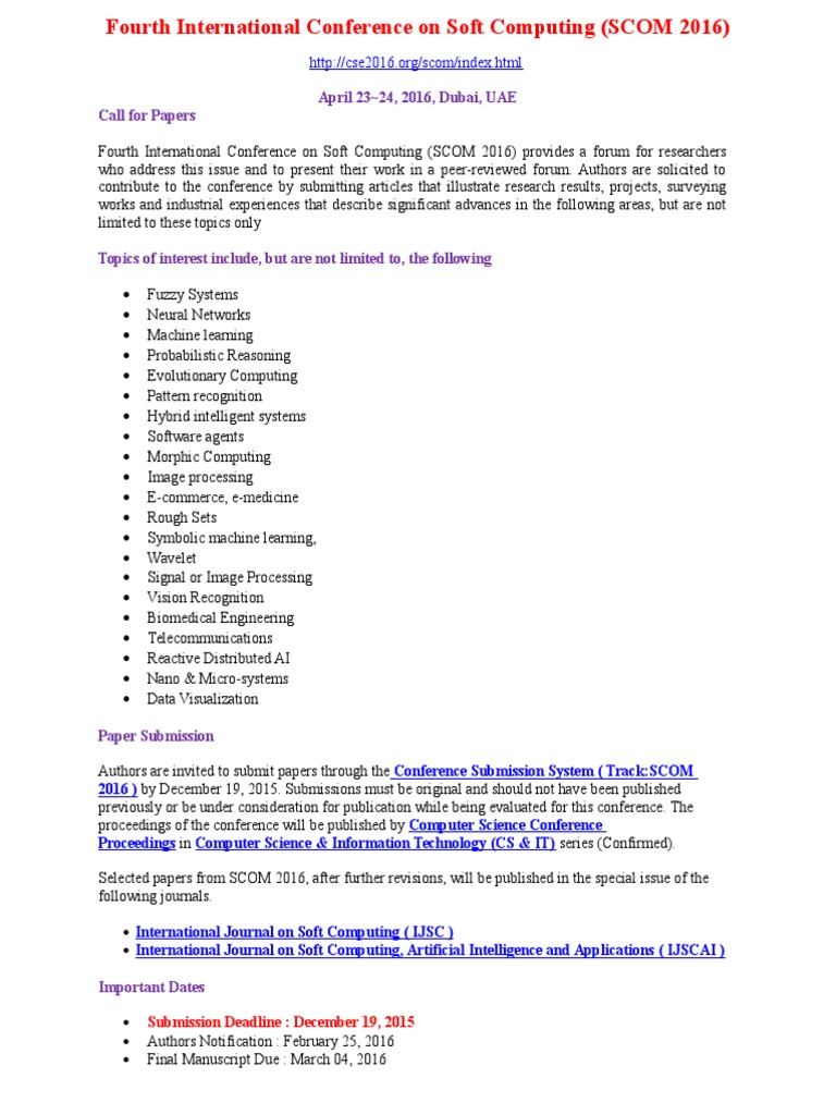 SCOM 2016: Soft Computing Conference | PDF