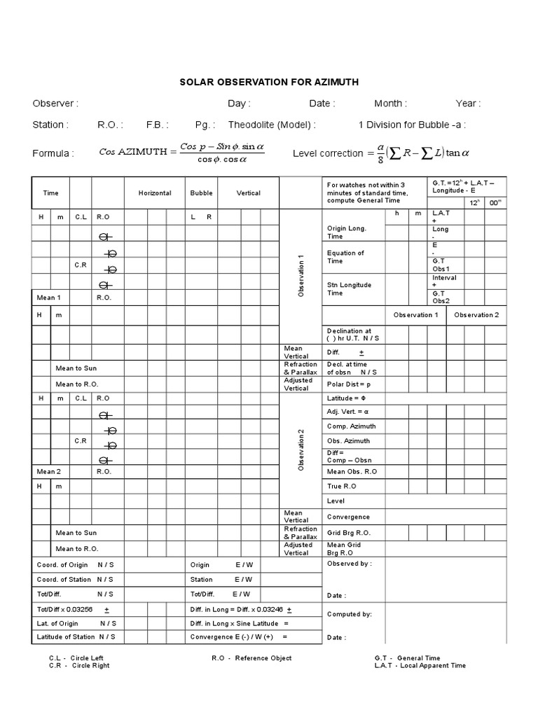 Blank Solar Obsn Form | PDF | Art | Science & Mathematics