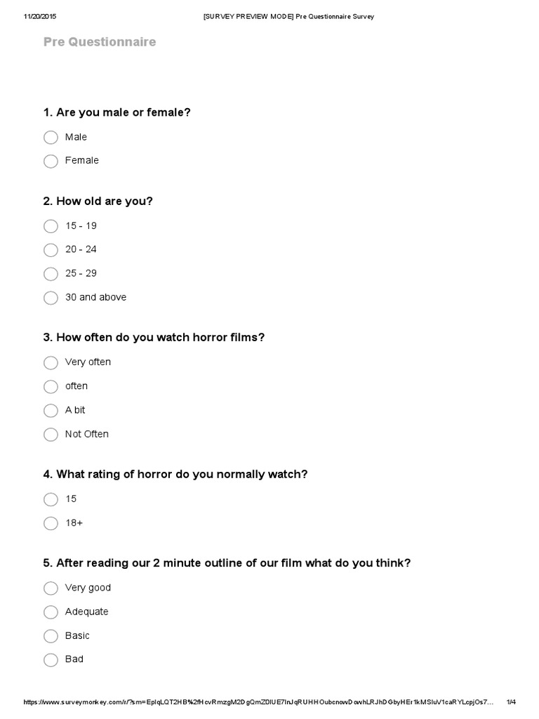 Pre-Questionnaire for Horror Film Survey | PDF