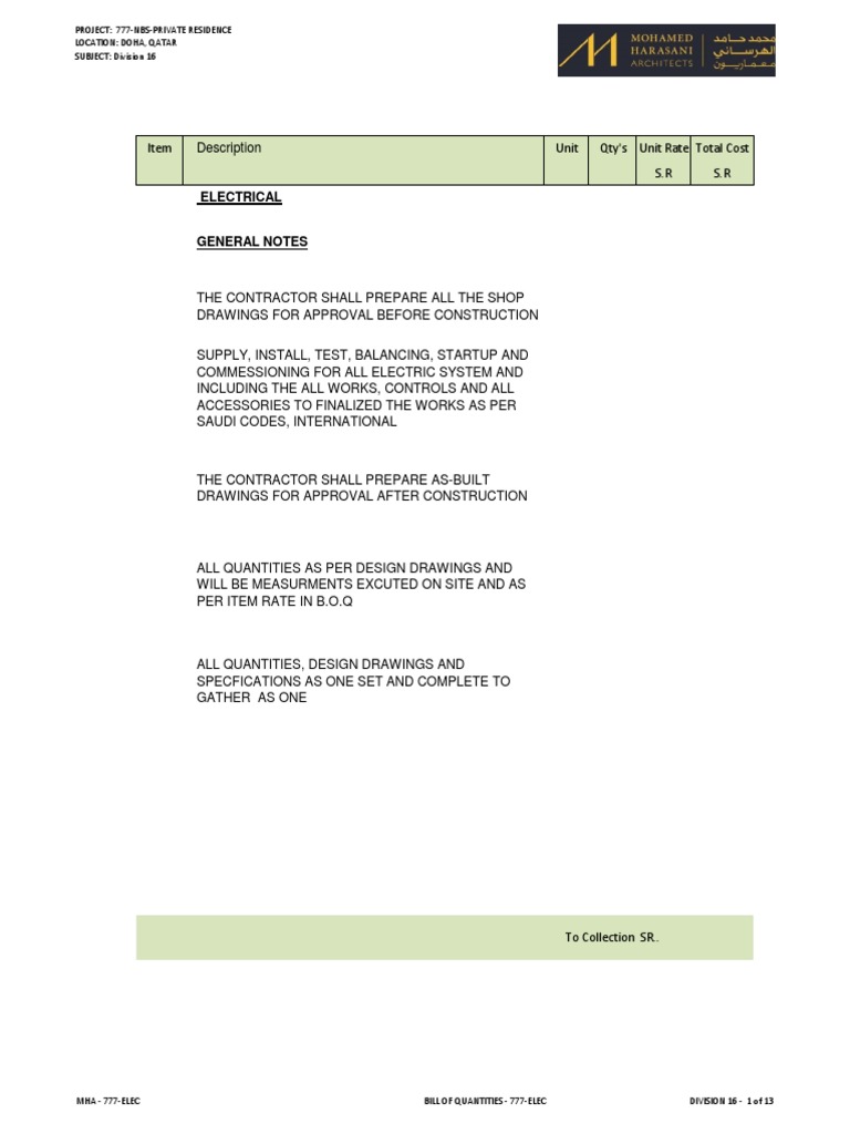 Electrical Project 777NbsPrivate Residence Location Doha, Qatar