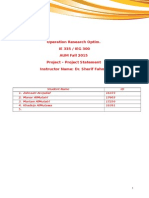 Operation Research Optim. IE 335 / IEG 300 AUM Fall 2015 Project - Project Statement Instructor Name: Dr. Sherif Fahmy