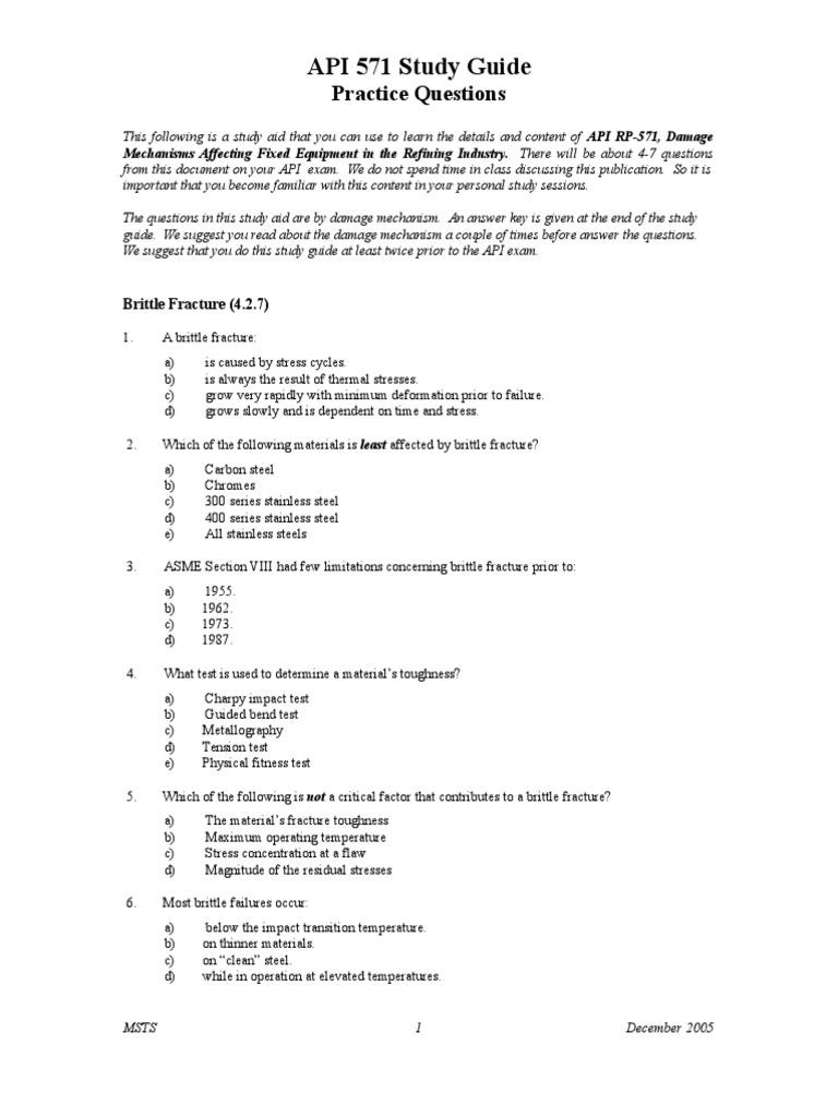 API 571 Exam Study Guide | PDF | Corrosion | Fracture