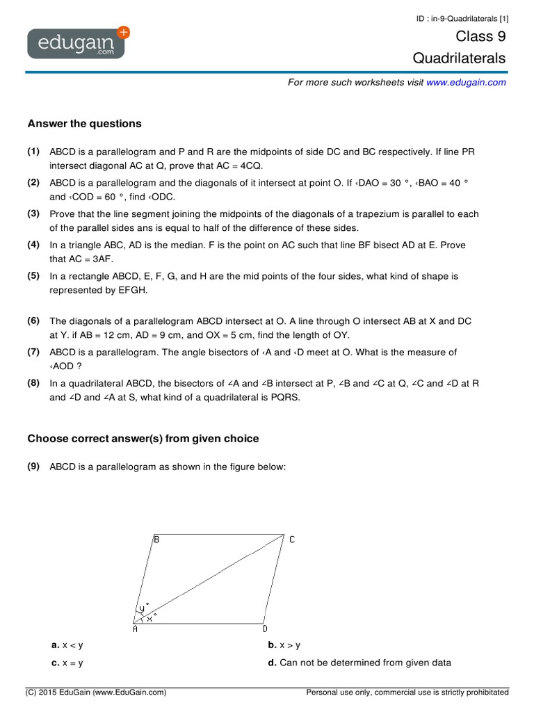 Grade 9 Quadrilaterals in | PDF | Rectangle | Euclid