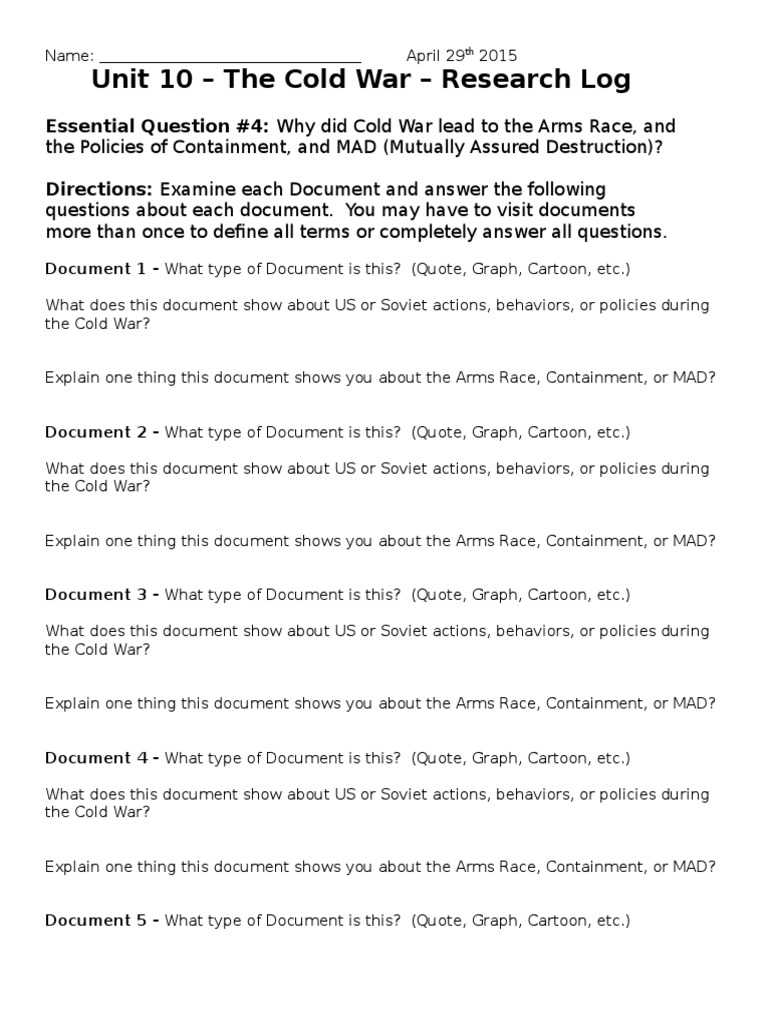 Cold War Arms Race Research Log | PDF | Containment | Mutual Assured ...