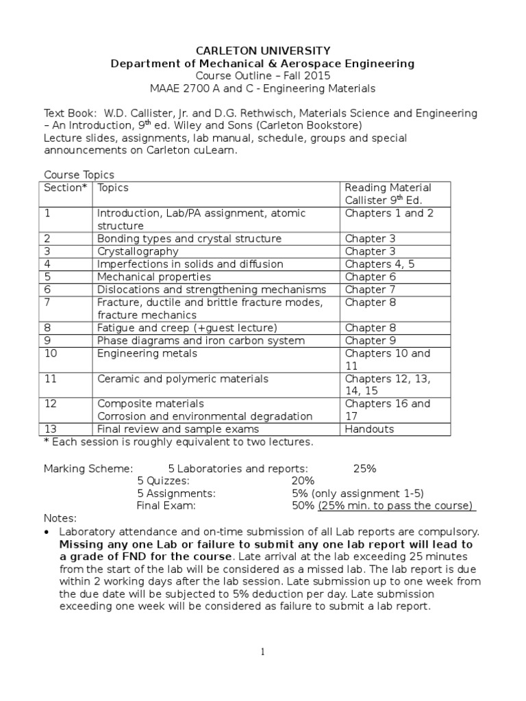 Carleton MAAE 2700 Course Outline | PDF | Fracture | Quiz
