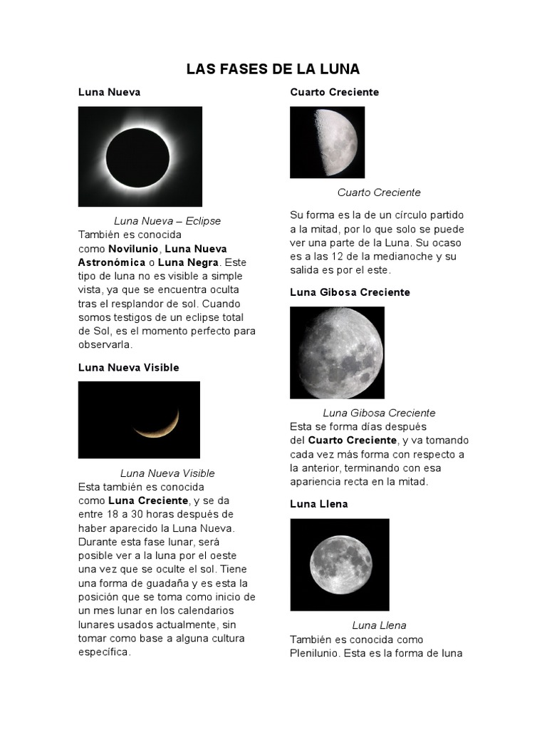 Fases de la Luna y sus Características | PDF | Luna | Cuerpos del ...