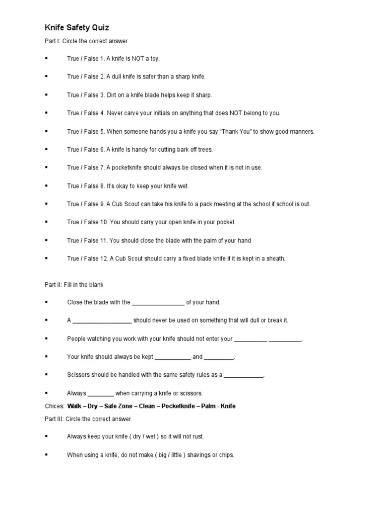 Knife Safety Quiz Scissors Knife