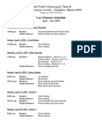 Lay Minister Schedule (April - June 2010)