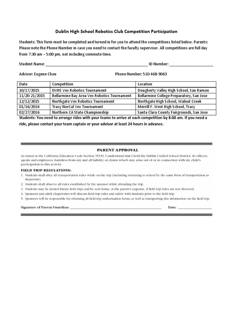 Dublin High Robotics Competition Form | PDF | Career & Growth