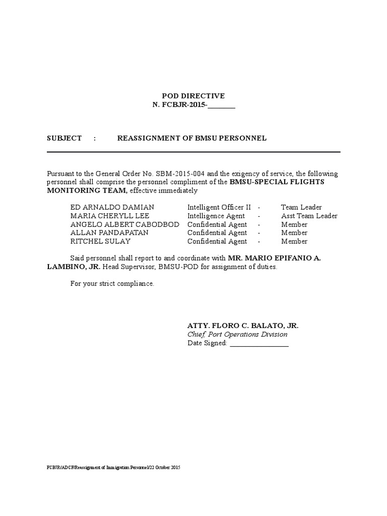 BMSU Personnel Reassignment Directive | PDF | Business