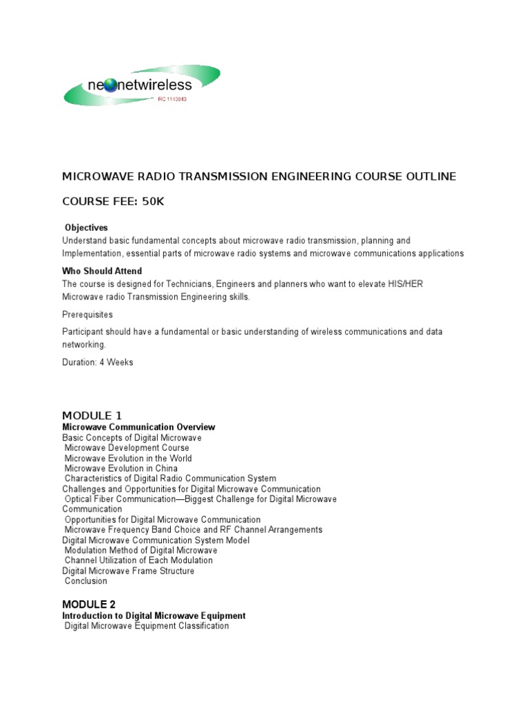 Microwave Radio Transmission Course Outline | PDF | Microwave | Radio ...