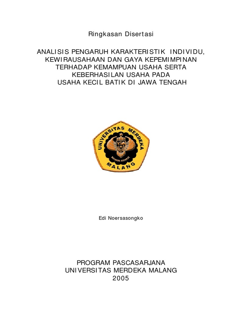 Analisis Pengaruh Karakteristik Individu Kewirausahaan Dan Gaya Kepemimpinan Terhadap Kemampuan