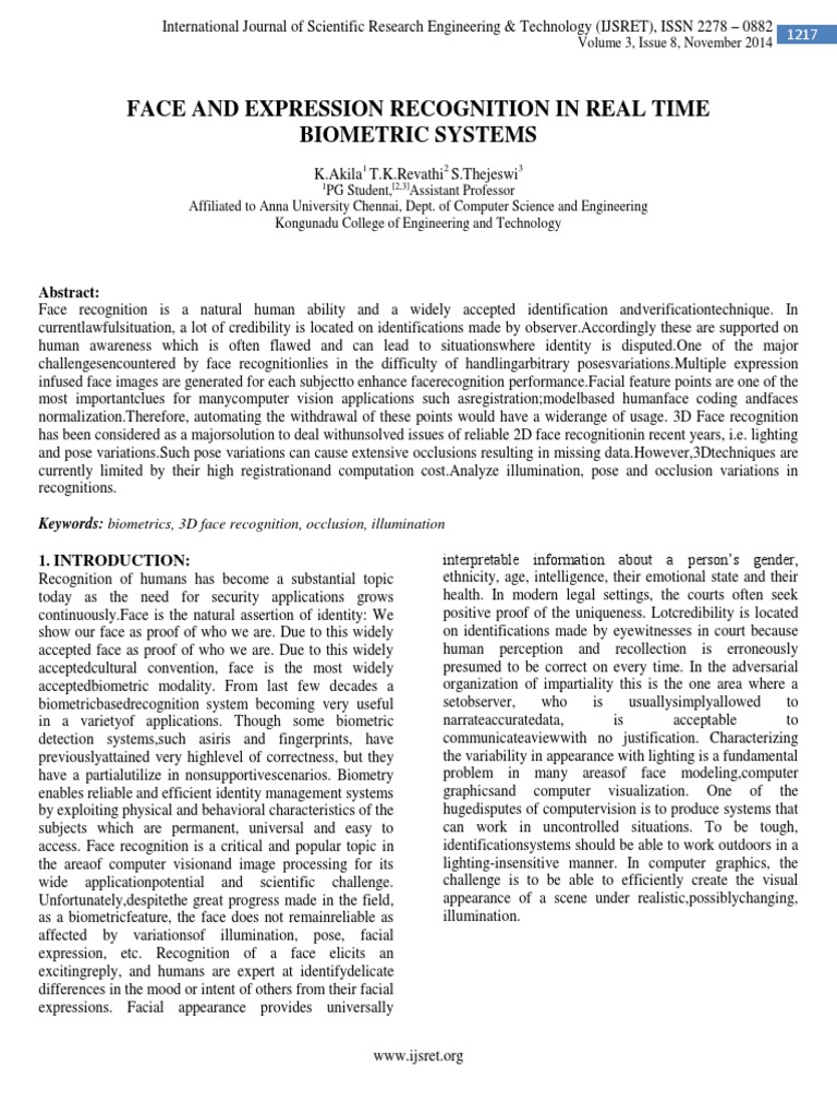 Face and Expression Recognition in Real Time Biometric Systems Circuit Diagram