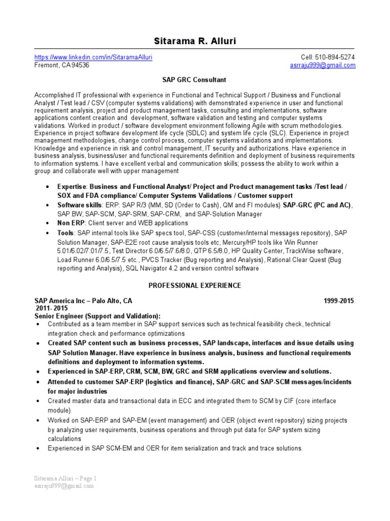 SA Resume SAP GRC Consultant 10 2015 PDF Verification And