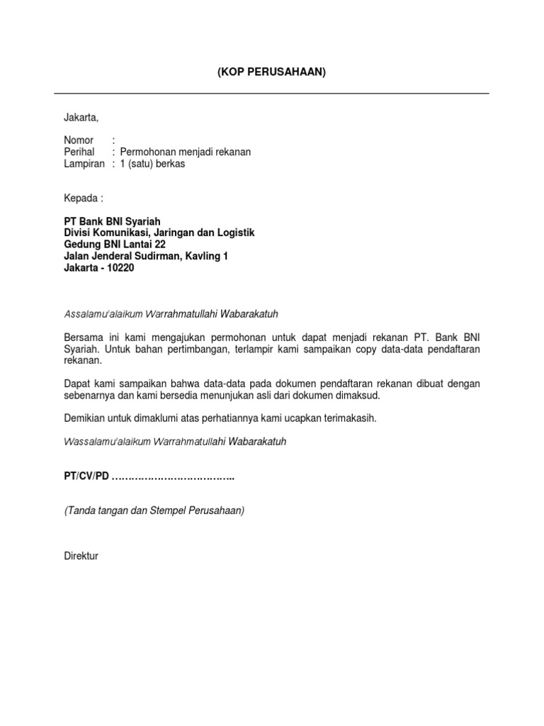 Contoh Surat Permohonan Rekanan Pdf