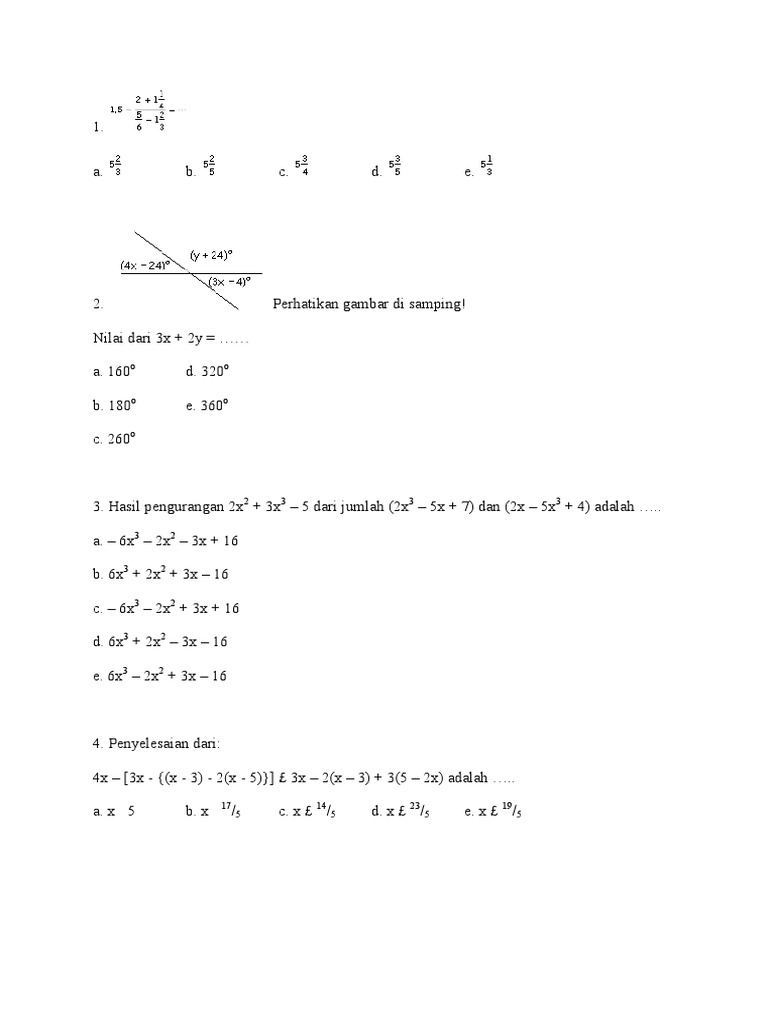 Soal Tes Masuk Sma Matematika