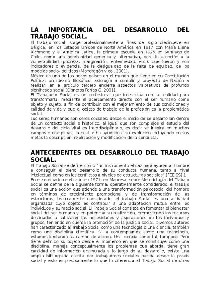 La Importancia Del Desarrollo Del Trabajo Social | PDF | Trabajo Social