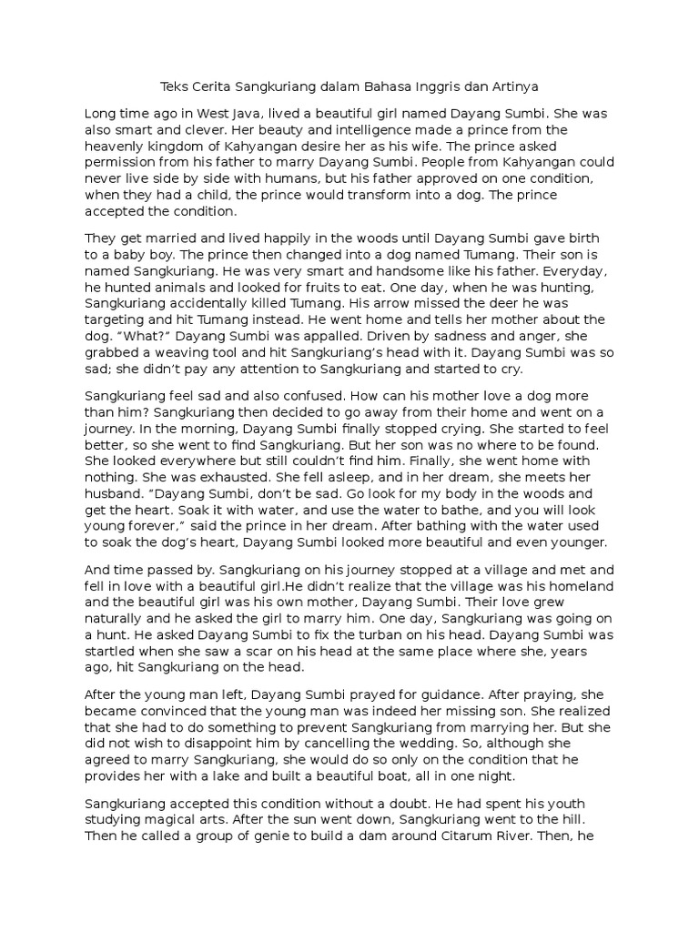 Cerita Sangkuriang Dalam Bahasa Inggris Guru Galeri