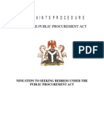 Complaints Procedure: Under The Public Procurement Act
