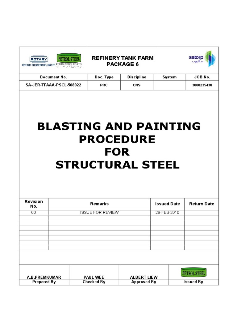 Blasting & Painting Procedure for Structural Steel Rev.00 | Paint ...