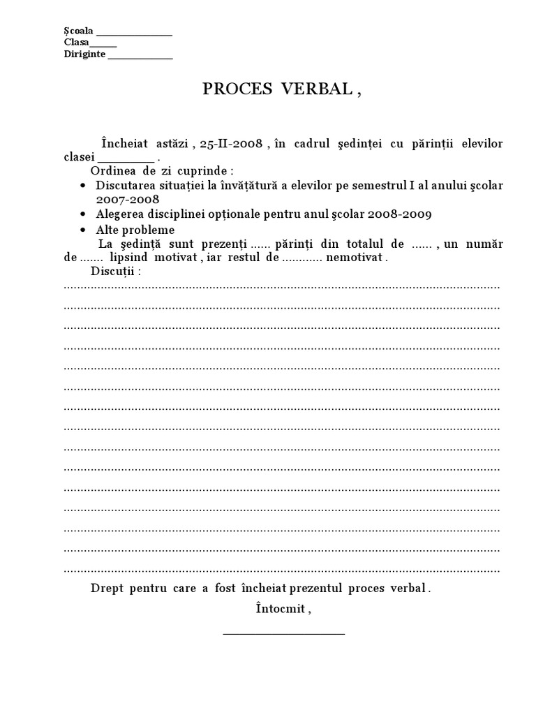 Proces verbal model completat