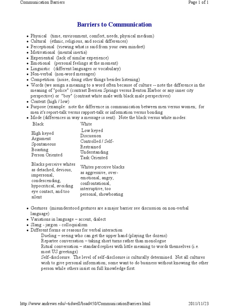 Barriers To Communication: L L L L L L L L L L | PDF | Language Arts ...