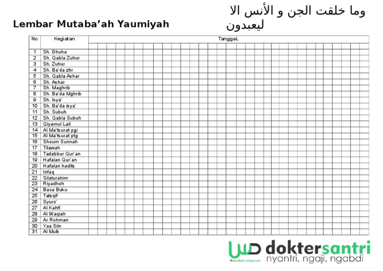 Lembar Mutabaah Harian