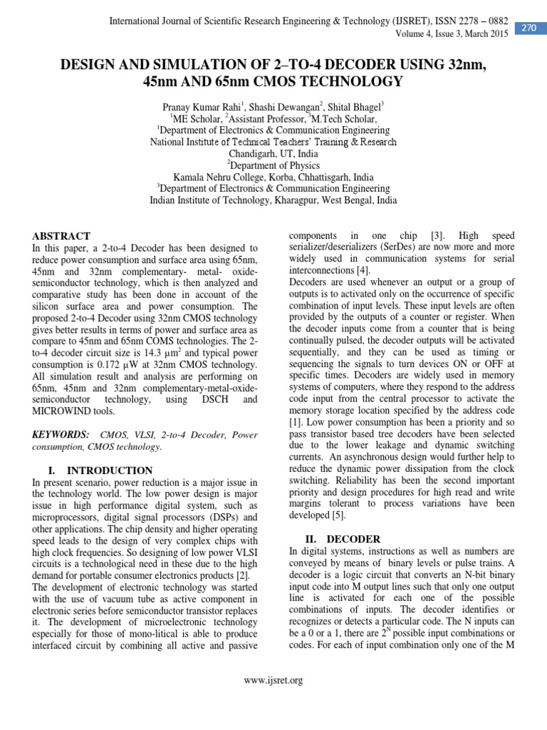 2-to-4 CMOS Decoder Design Analysis | PDF | Integrated Circuit ...
