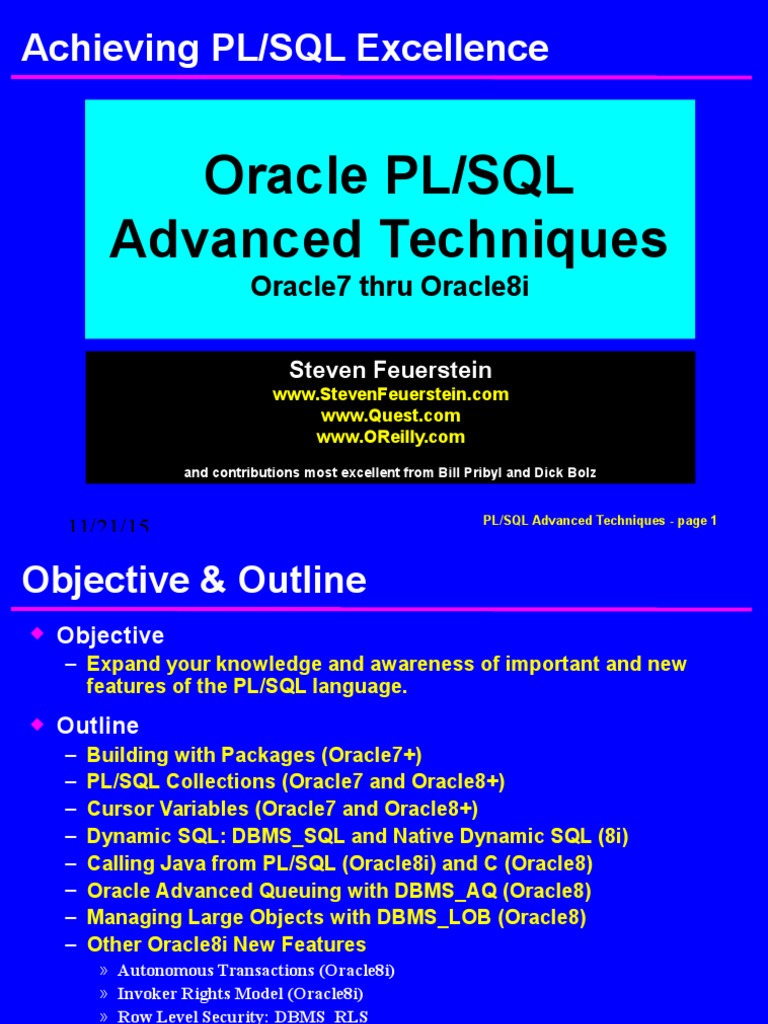 Advanced Techniques Of Pl Sql Pl Sql Sql