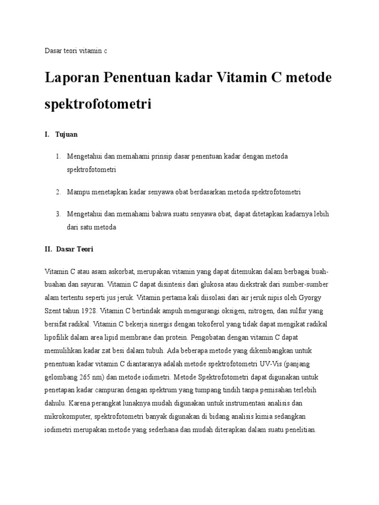 Dasar Teori Vitamin C