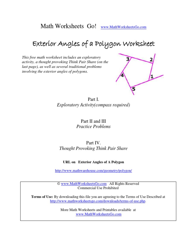 Worksheets Think Pair Share Worksheet exterior angles of polygon worskheet angle polygon