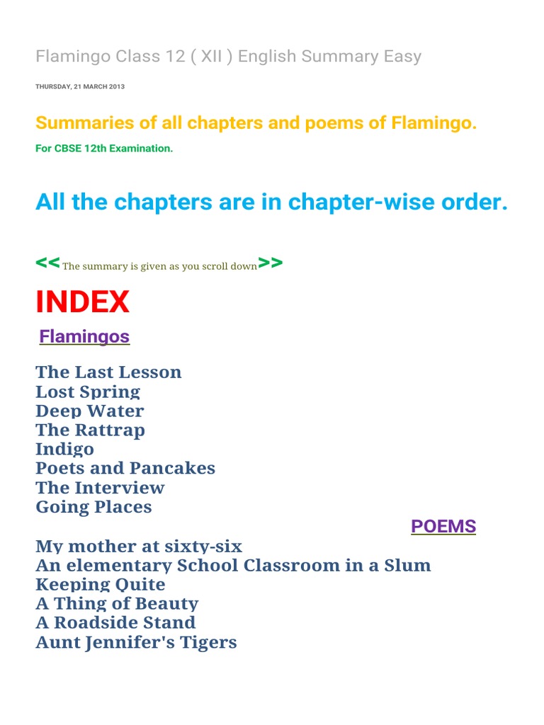 flamingo class 12 xii english summary easy1 fear