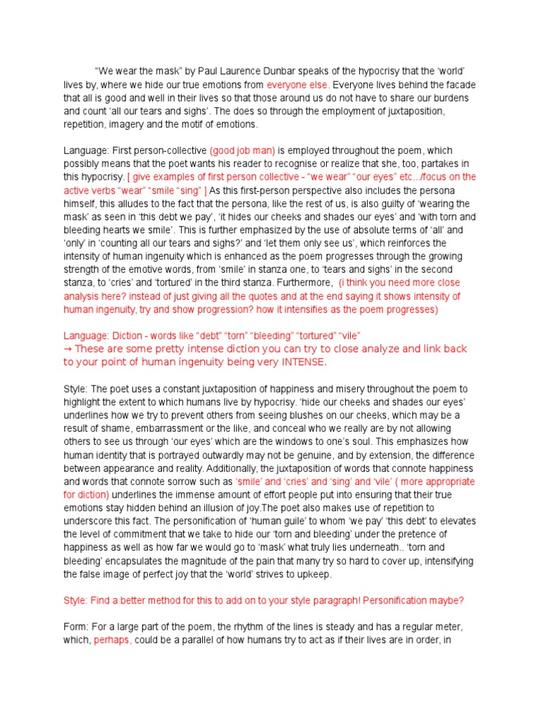 We Wear The Mask Poetry Analysis Poetry