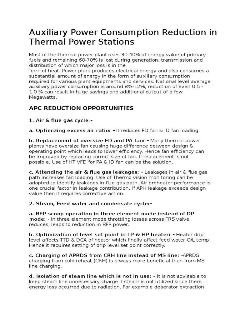 Auxiliary Power Consumption PDF Gas Compressor Power Station
